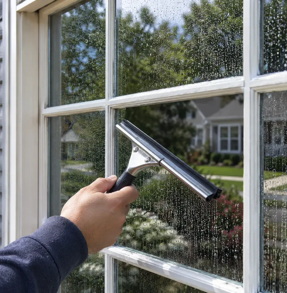 Squeegee cleaning a residential window